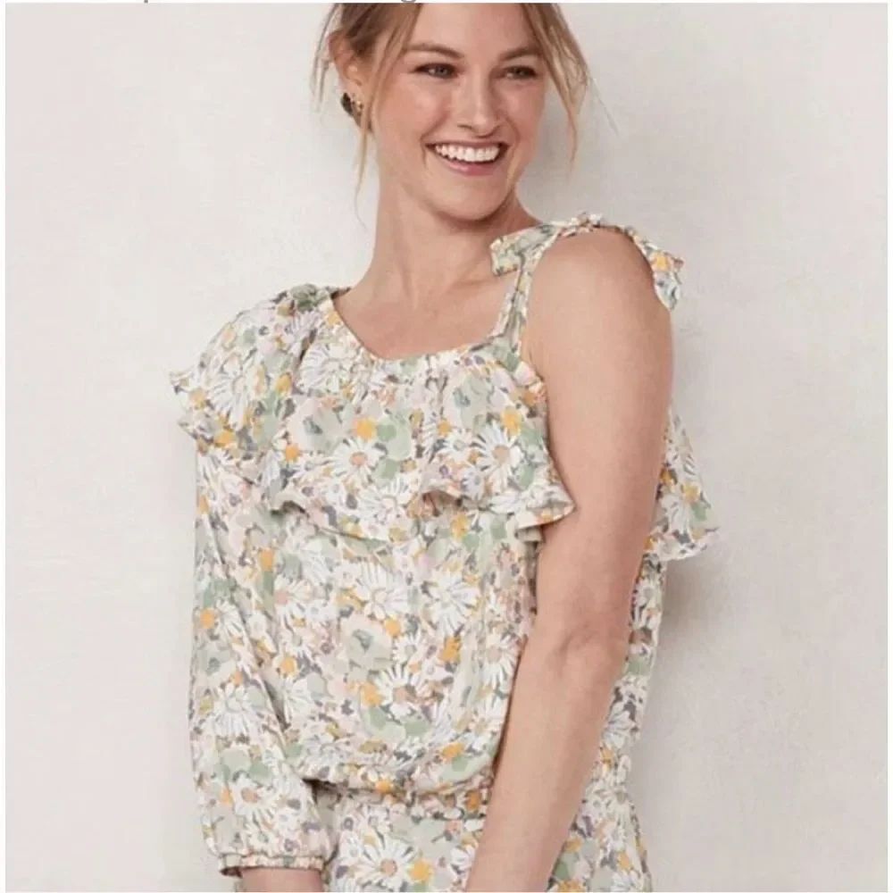 Womens LC Lauren Conrad Ditsy Floral Print One Shoulder Blouse Top - Sz XS